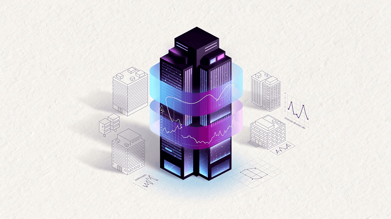 Editorial illustration of an AI deployment for a commercial real estate firm, Salvus AI